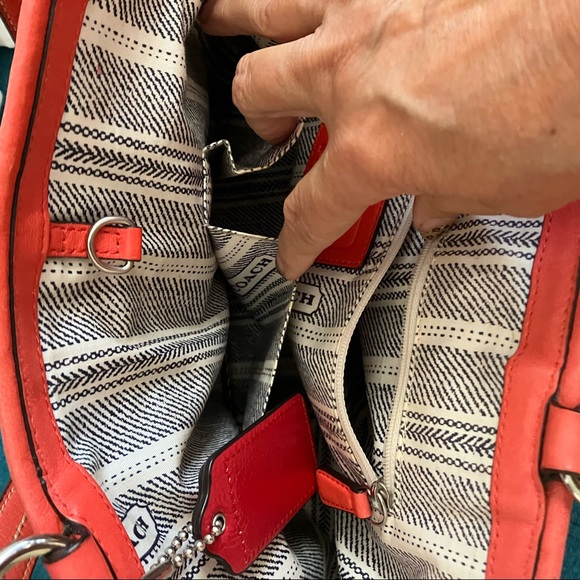 COACH 22904 Woven Straw Pocket Tote with orange/red leather accents - Picture 13 of 16